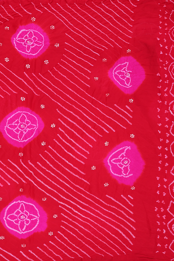 Bandhani Silk Saree In Scarlet Red With Tie And Dye Design