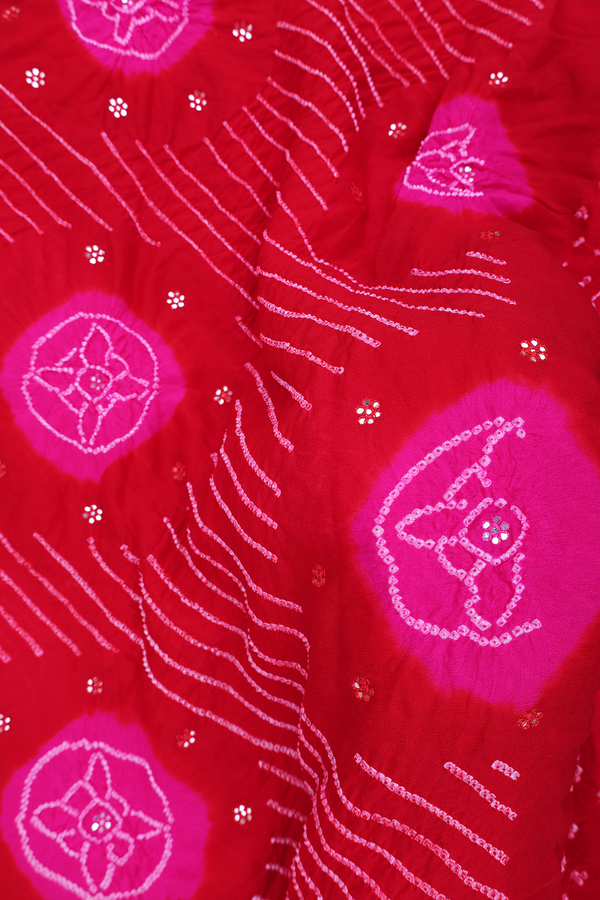 Bandhani Silk Saree In Scarlet Red With Tie And Dye Design