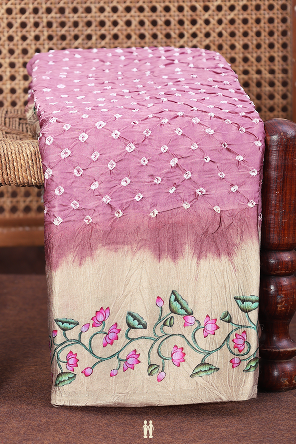 Bandhani Silk Saree In Dusty Mauve With Tie And Dye Design