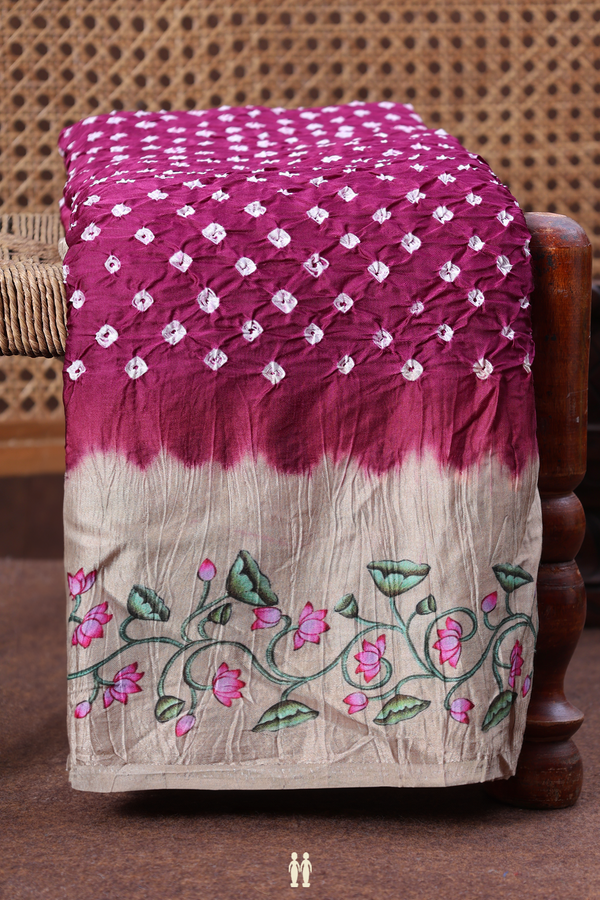 Bandhani Silk Saree In Grape Purple With Tie And Dye Design
