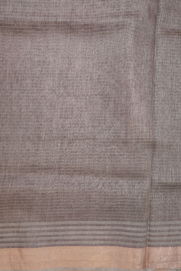 Linen Saree In Dusty Olive With Mirror Work Buttis