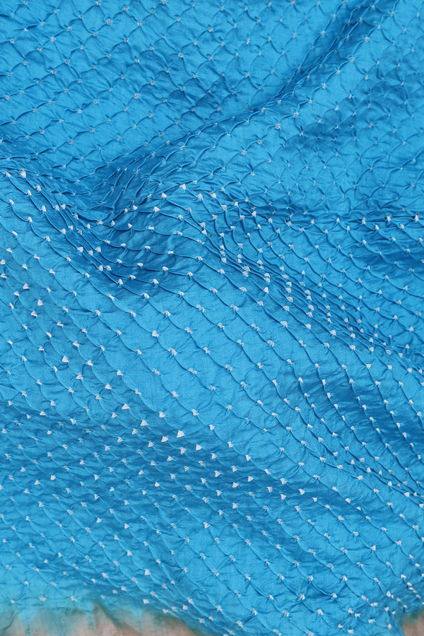 Bandhani Silk Saree In Sky Blue With Tie And Dye Design