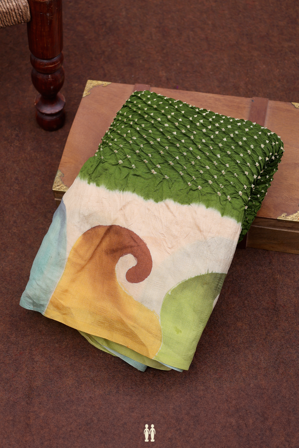 Bandhani Silk Saree In Olive Green With Tie And Dye Design