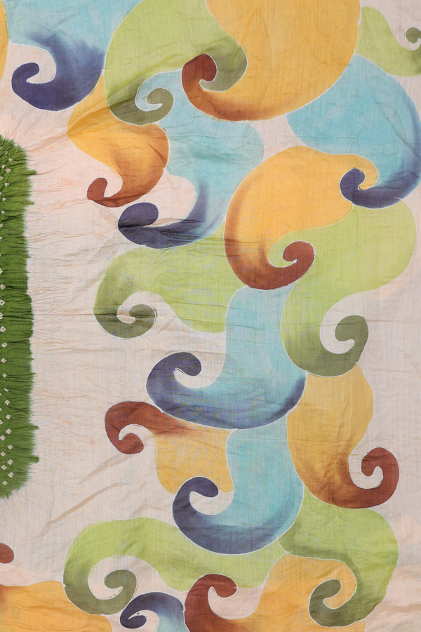 Bandhani Silk Saree In Olive Green With Tie And Dye Design