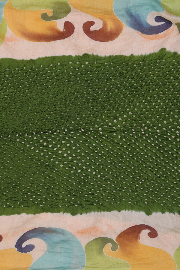 Bandhani Silk Saree In Olive Green With Tie And Dye Design