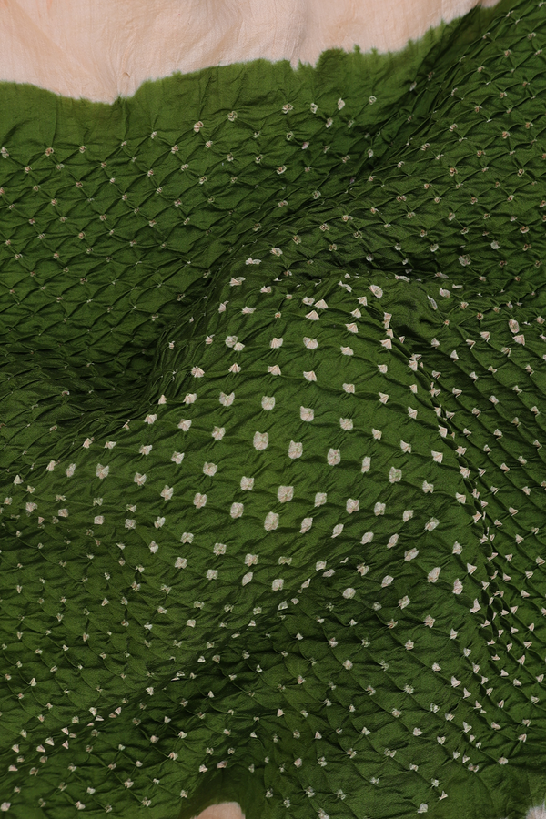 Bandhani Silk Saree In Olive Green With Tie And Dye Design