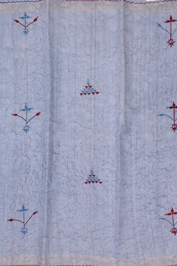 Tussar Silk Saree In Grey Along Checks With Motifs
