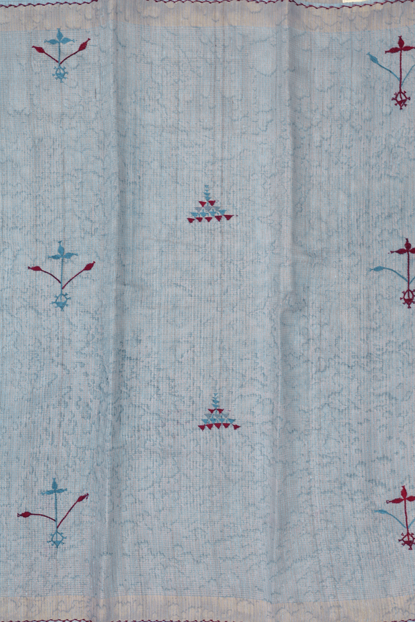 Tussar Silk Saree In Grey Along Checks With Motifs