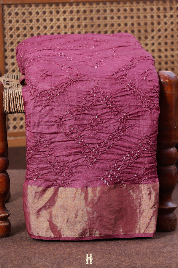 Bandhani Silk Saree In  Dark Mulberry With Tie And Dye Design