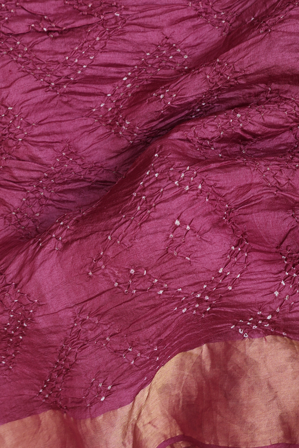 Bandhani Silk Saree In  Dark Mulberry With Tie And Dye Design