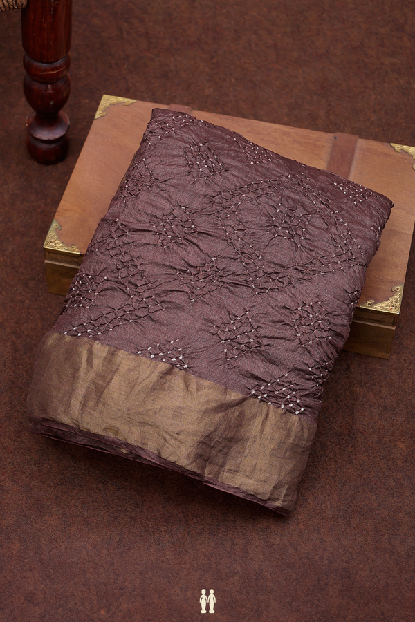 Bandhani Silk Saree In Brown With Tie And Dye Design