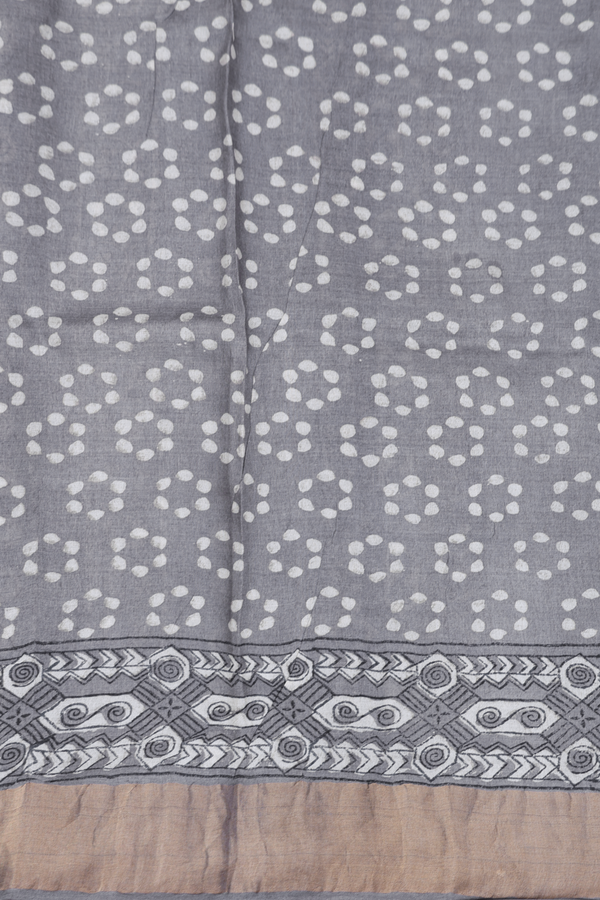 Tussar Silk Saree In Grey With Printed Design