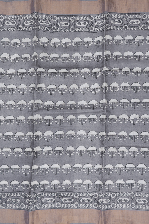Tussar Silk Saree In Grey With Printed Design
