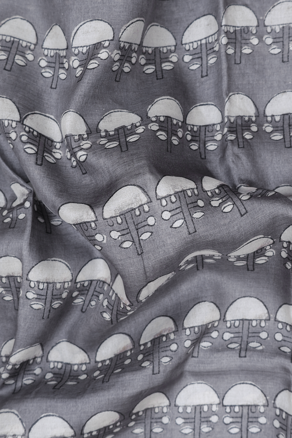 Tussar Silk Saree In Grey With Printed Design
