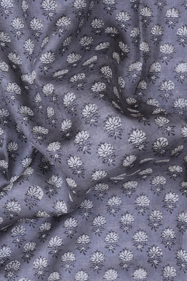 Tussar Silk Saree In Grey With Floral Buttas