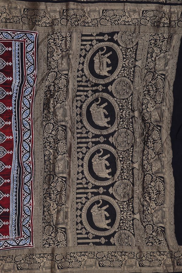 Modal Silk Saree In Black With Allover Design