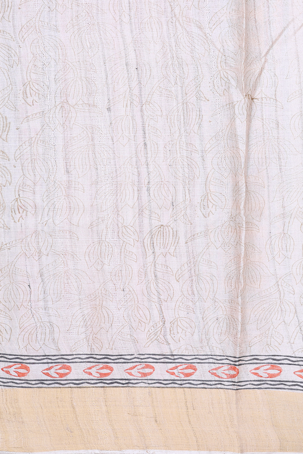 Tussar Silk Saree In Cream Color With Floral Design