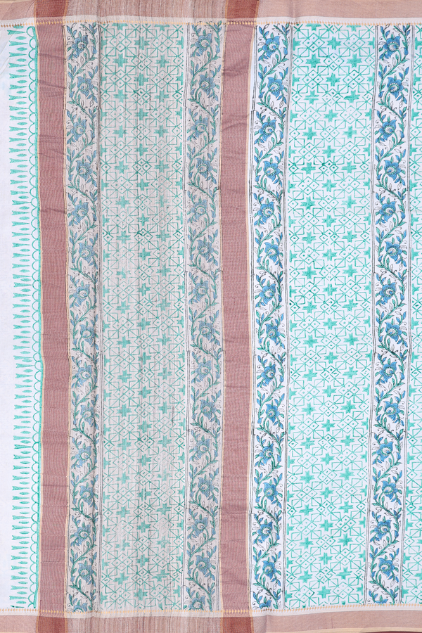Tussar Silk Saree In White With Ogee Design