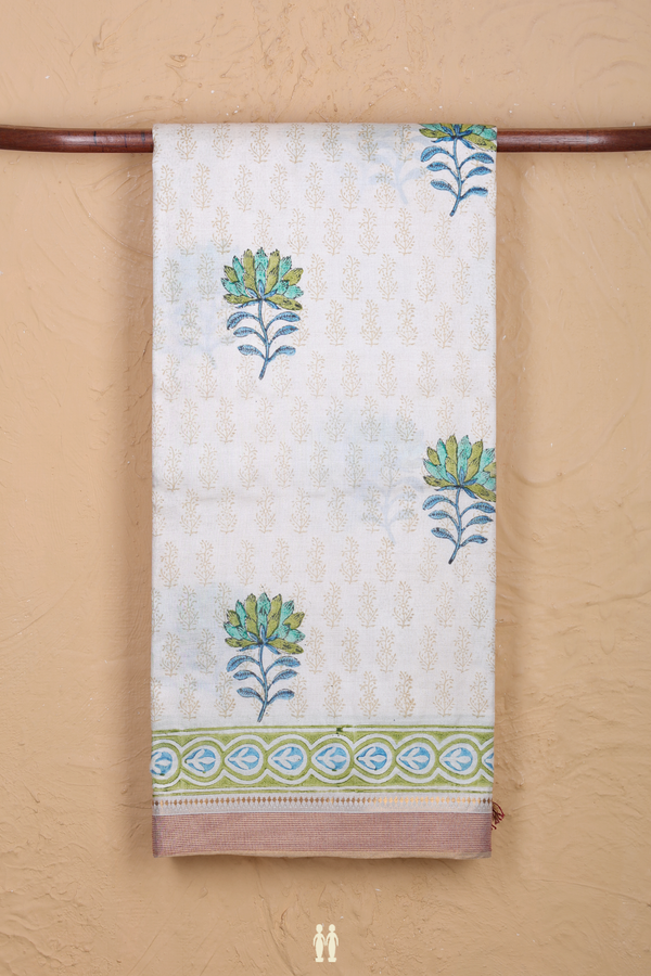 Tussar Silk Saree In Off White With Floral Motifs