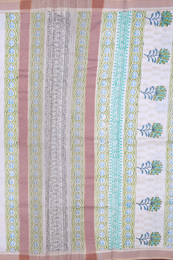 Tussar Silk Saree In Off White With Floral Motifs