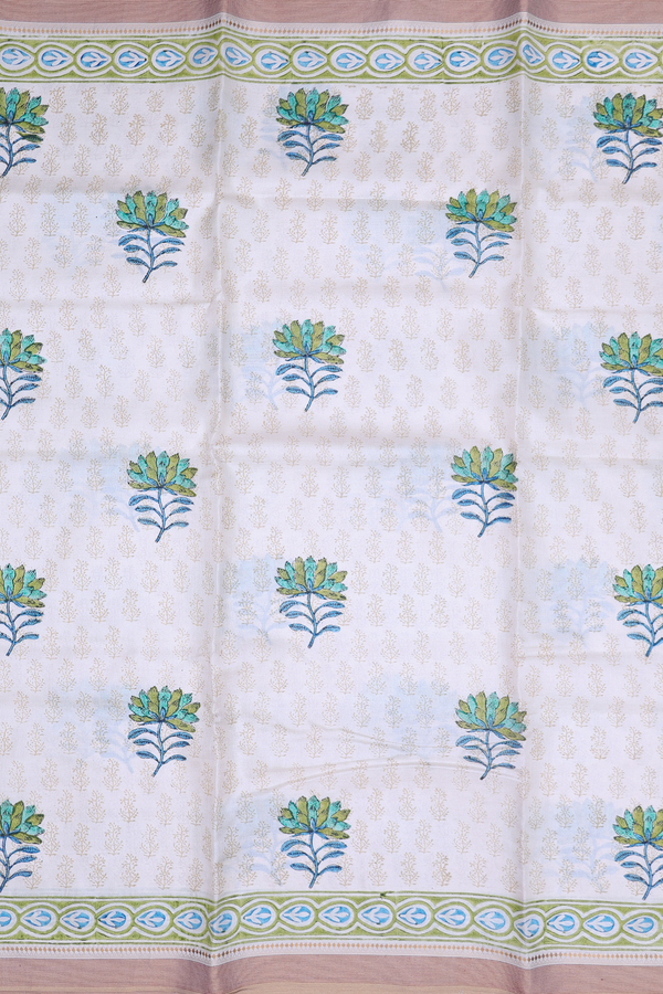 Tussar Silk Saree In Off White With Floral Motifs