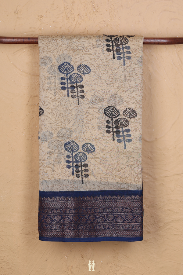 Chanderi Silk Cotton Saree Cream Color With Printed Design