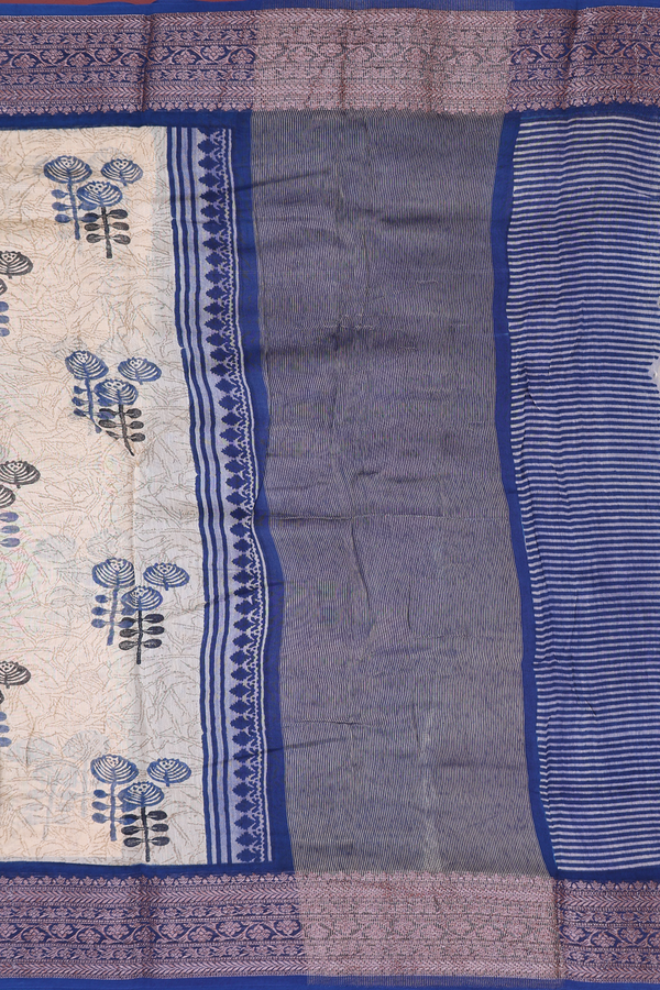 Chanderi Silk Cotton Saree Cream Color With Printed Design