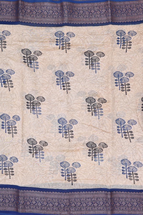 Chanderi Silk Cotton Saree Cream Color With Printed Design