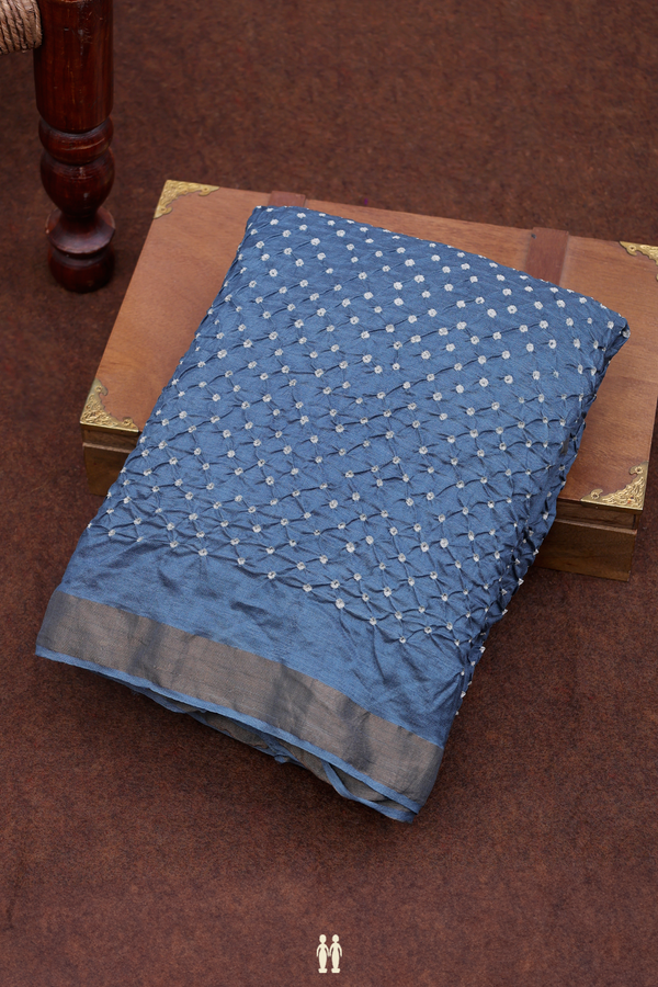 Bandhani Silk Saree In Dusty Blue With Tie And Dye Design