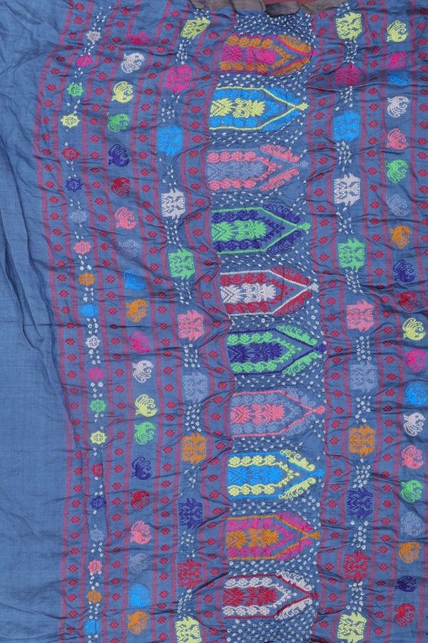 Bandhani Silk Saree In Dusty Blue With Tie And Dye Design