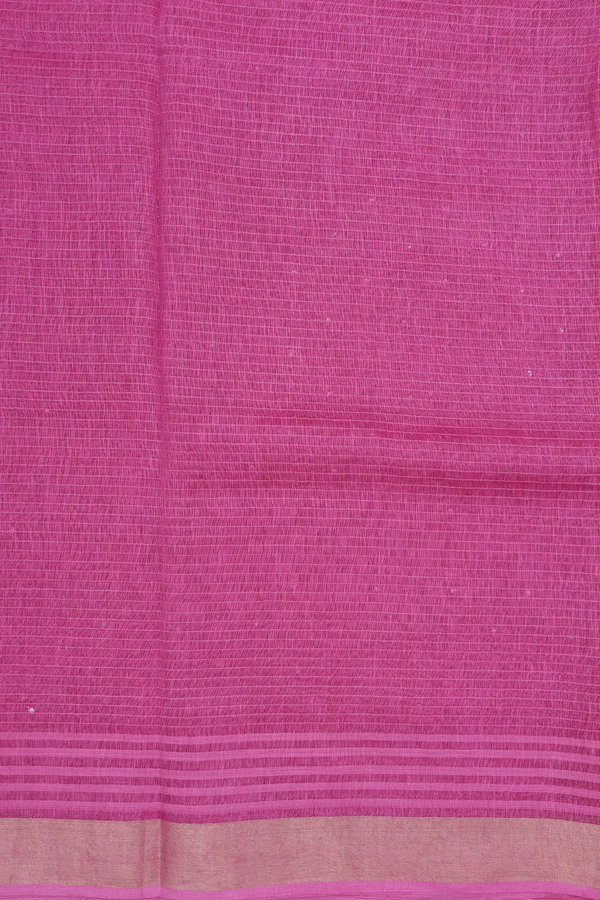 Linen Saree In Dark Pink With Mirror Work Buttis