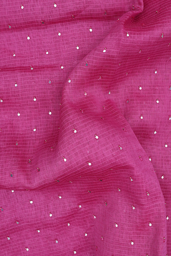 Linen Saree In Dark Pink With Mirror Work Buttis