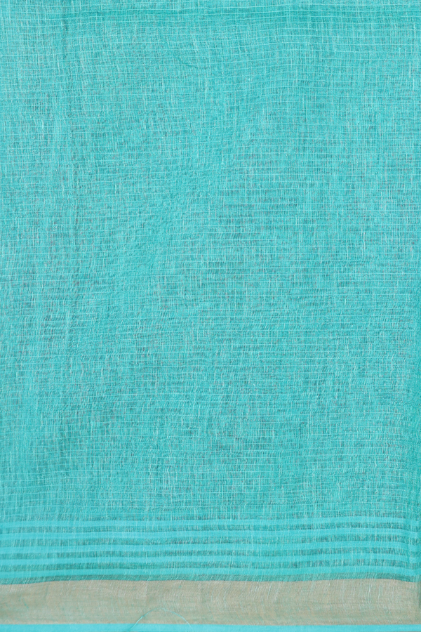 Linen Saree In Aqua Green With Mirror Work Buttis