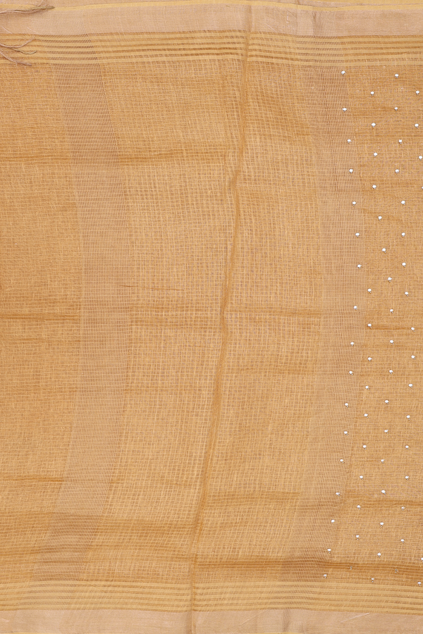 Linen Saree In Mustard With Mirror Work Buttis