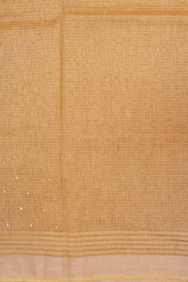 Linen Saree In Mustard With Mirror Work Buttis