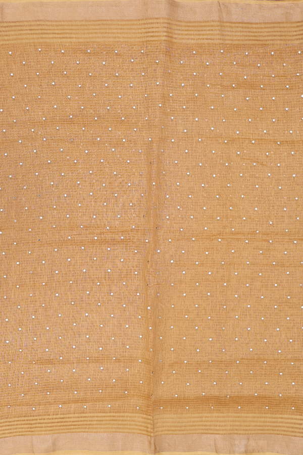 Linen Saree In Mustard With Mirror Work Buttis