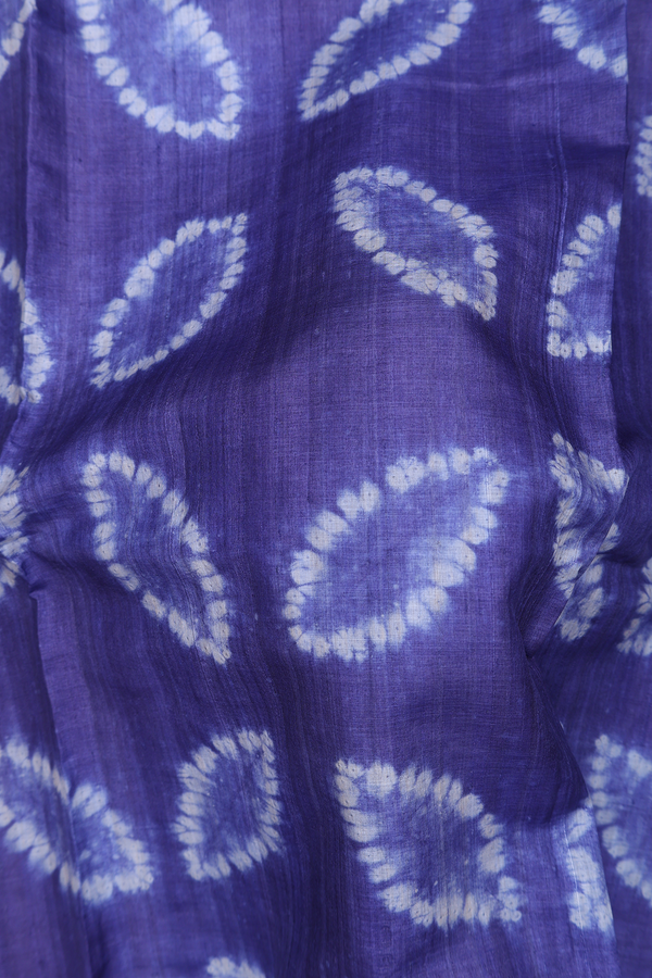 Tussar Silk Saree In Purplish Blue With Shibori Design