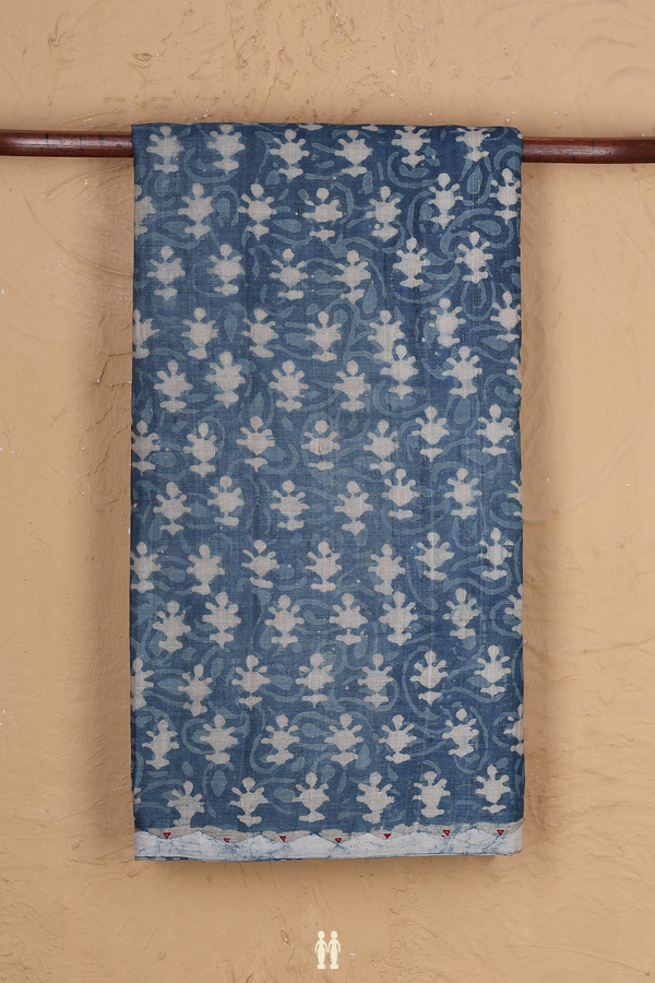 Tussar Silk Saree In Blue With Printed Design
