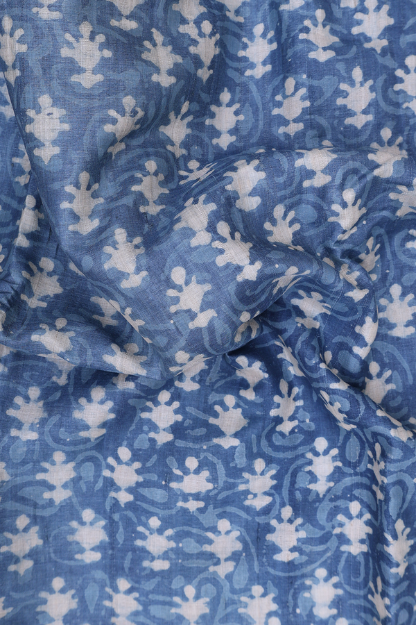 Tussar Silk Saree In Blue With Printed Design