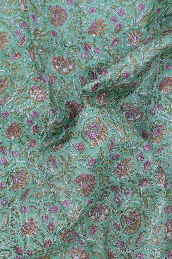 Tussar Silk Saree In Green With Floral Printed Design