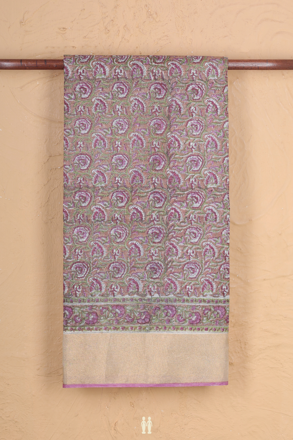 Tussar Silk Saree In Brown With Floral Design