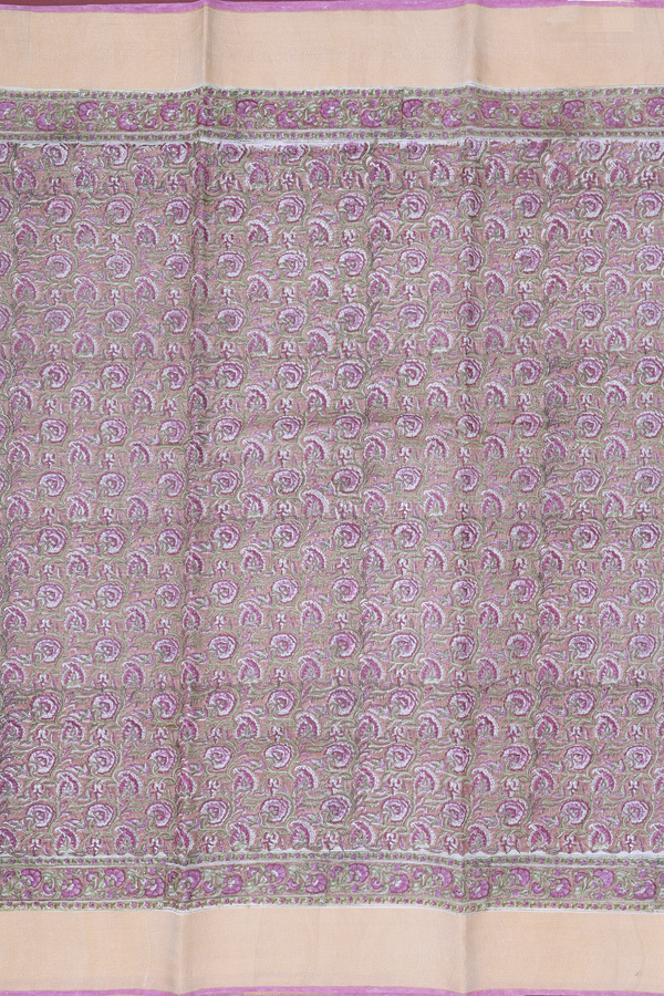 Tussar Silk Saree In Brown With Floral Design