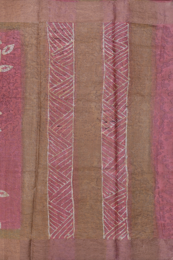 Tussar Silk Saree In Dusty Red With Floral Design