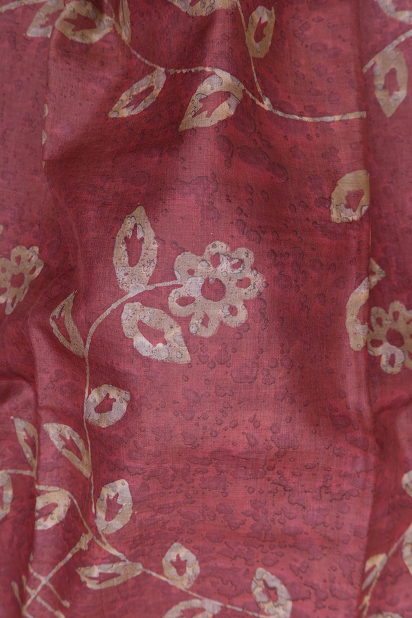 Tussar Silk Saree In Dusty Red With Floral Design