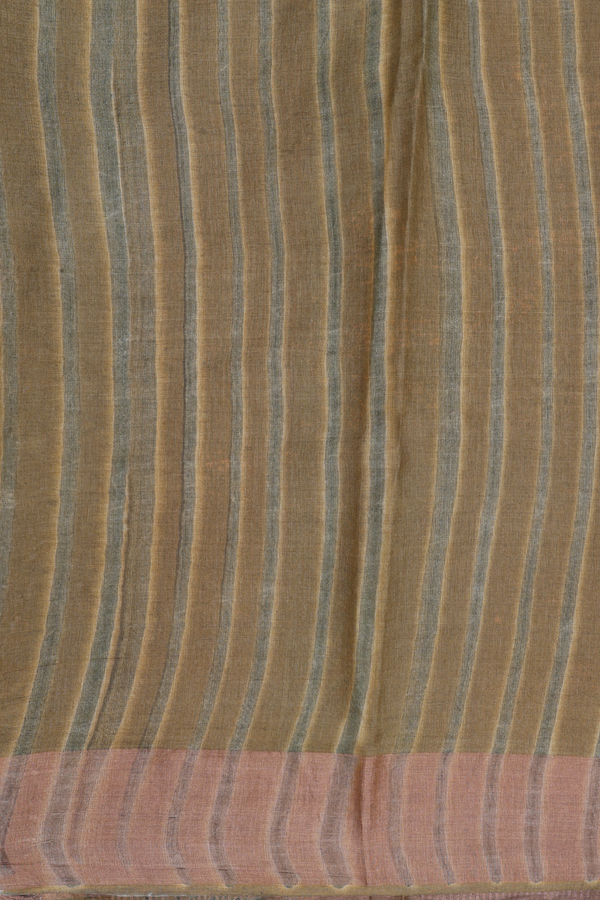 Tussar Silk Saree In Green With Leaf Printed Design