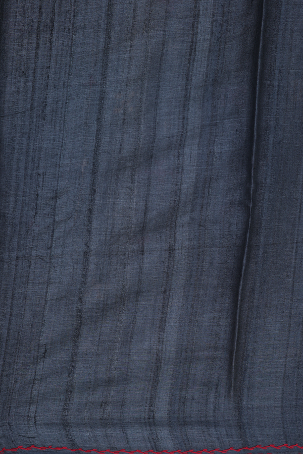 Tussar Silk Saree In Charcoal Grey With Threadwork Buttas