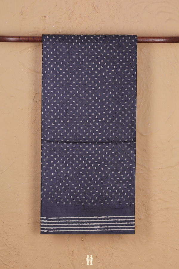 Tussar Silk Saree In Charcoal Grey With Printed Buttis