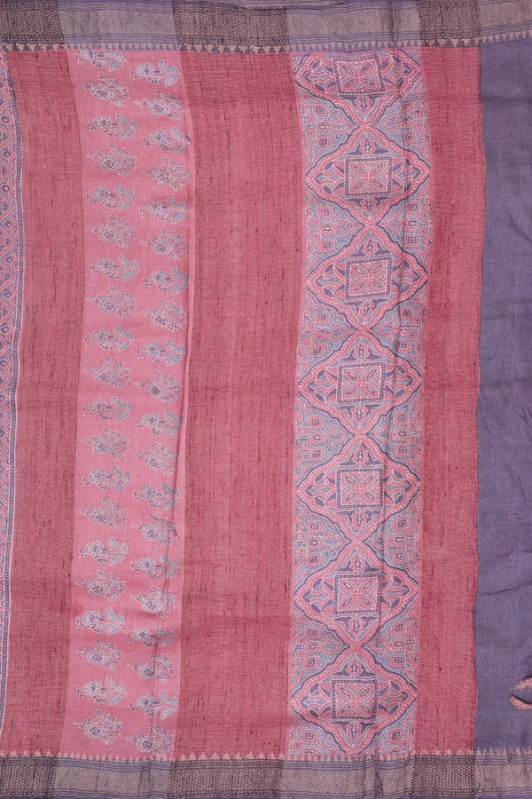 Tussar Silk Saree In Brick Red With Floral Motifs