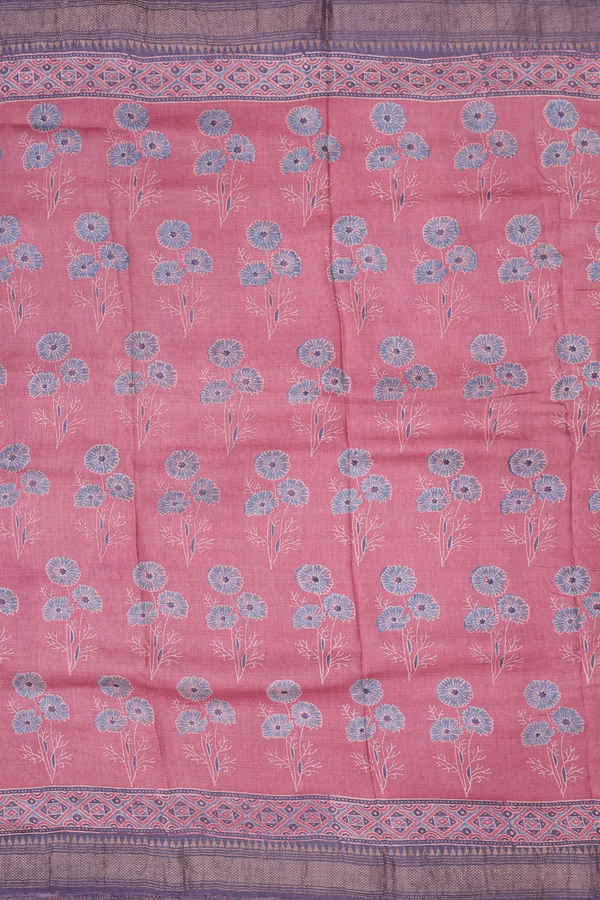 Tussar Silk Saree In Brick Red With Floral Motifs