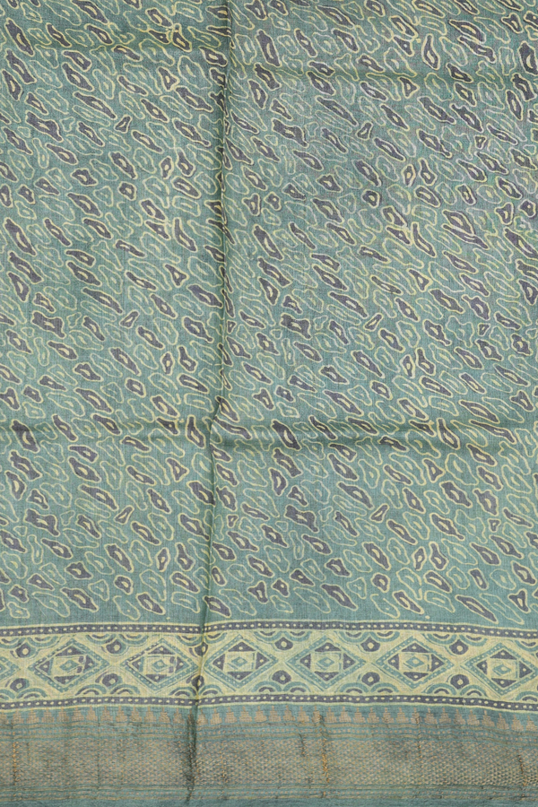 Tussar Silk Saree In Greenish Grey With Printed Motifs